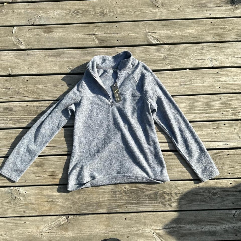 Natural Reflections Womens Quarter Zip Fleece Pullover Heather Grey‎ Medium M